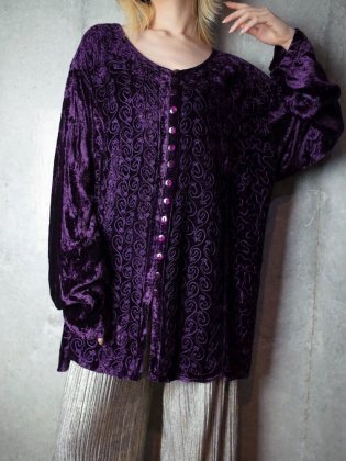古着 通販　ヴィンテージ ディープパープル 刺繍 レーヨンベルベット ブラウス Deep Purple Embroidery Rayon Velvet Blouse
