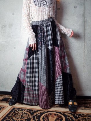  Ρơ å߲ ѥå Plaid & Flower Patchwork Skirt