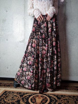 古着 通販　ヴィンテージ 花柄 レーヨンベルベット ティアードスカート Flower Rayon Velvet Tiered Skirt