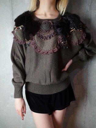  Ρơ ե&쥪ѡ ǥƥ֥˥åȥ Fur & Leopard Decorative Knit Sweater