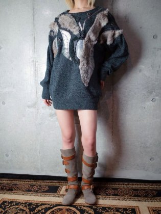  Ρơ ե&쥶 ǥƥ֥˥åȥ Fur & Leather Decorative Knit Sweater