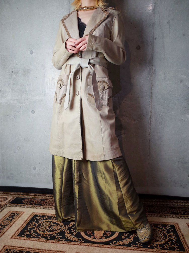 美品　リサ・コンテ　ラムレザー　羊革　コート　イタリア製　ネイビー　ベルト肩幅約40㎝袖丈約64㎝