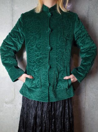  Ρơ ꡼٥٥å ƥ 㥤ʥ㥱å Green Velvet Flower Quilting China Jacket