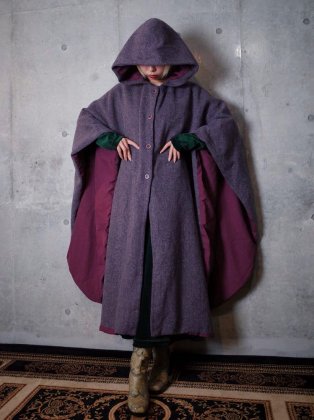  Ρơ ѡץͥåץ ݥ  Purple Nep Wool Hoodie Poncho