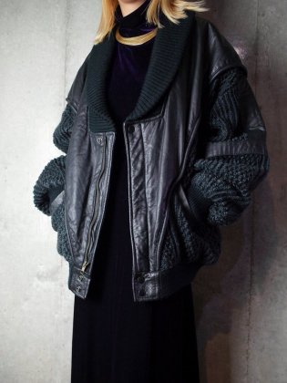  Ρơ 쥶ߥ˥å ӥ͡ ֥륾 Leather & Knit Combination Blouson