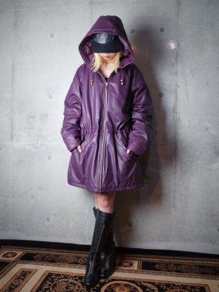  Ρơ ѡץաǥ쥶㥱å ʥƥ Purple Hoodie Leather Jacket XL