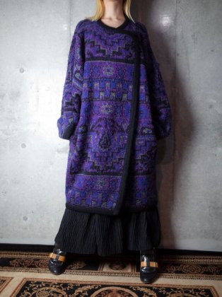  Ρơ ǡ ȥå ˥åȥ Blue/Purple Gradation Geometric Knit Coat