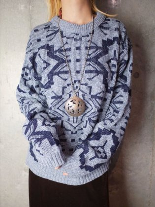 古着 通販　ヴィンテージ スノーブルー ジオメトリック ニットセーター Snow Blue Geometric Knit Sweater
