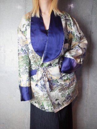 古着 通販　ヴィンテージ ジャガード 着物テキスタイル スモーキングガウン 1960年代 Japan Jacquard Textile Smoking Gown c.1960s