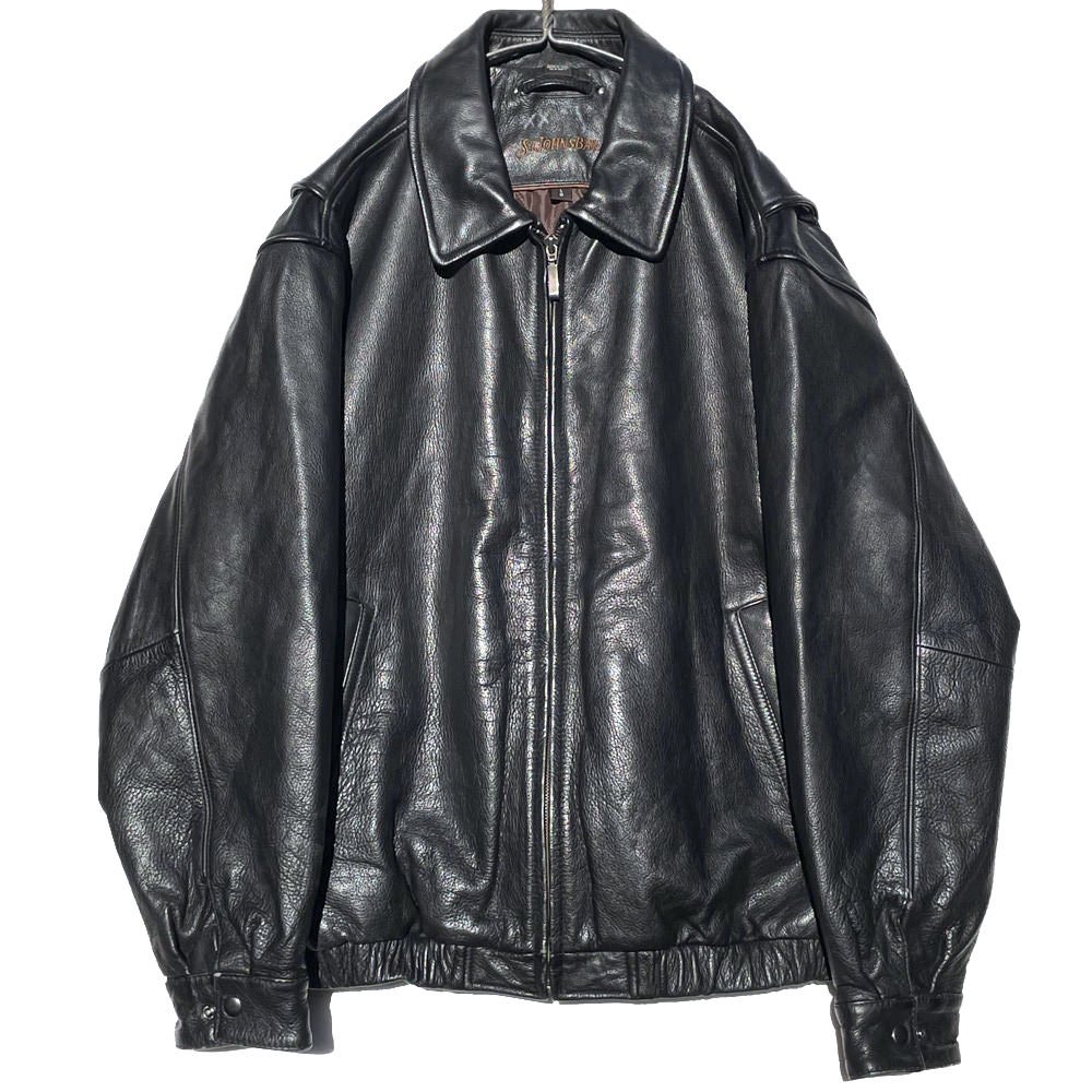 【ST.JOHN'S BAY】ヴィンテージ ビッグシルエット ジップアップ レザージャケット 【1990's】Vintage Leather  Jacket