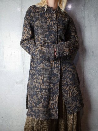 古着 通販　ヴィンテージ プリミティブ 織柄 マオカラー ロングジャケット Primitive Woven Mao Collar Long Jacket