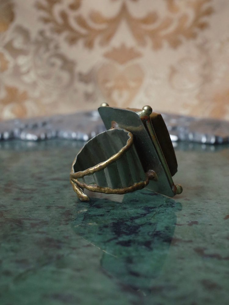 ヴィンテージ ハンドメイド 真鍮×タイガーアイ リング Vintage Hand Made Brass Tiger Eye Ring