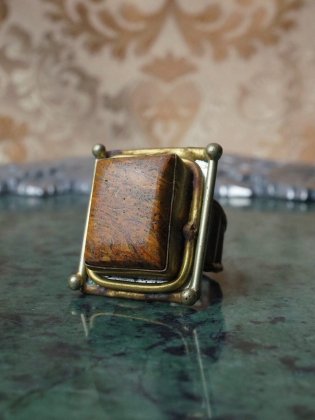 古着 通販　ヴィンテージ ハンドメイド 真鍮×タイガーアイ リング Vintage Hand Made Brass Tiger Eye Ring