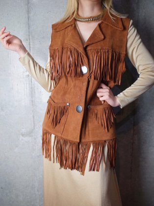 古着 通販　ヴィンテージ フリンジ&スタッズ ディアスキン レザー ベスト Fringe & Studs Deer Skin Leather Vest c.1970s