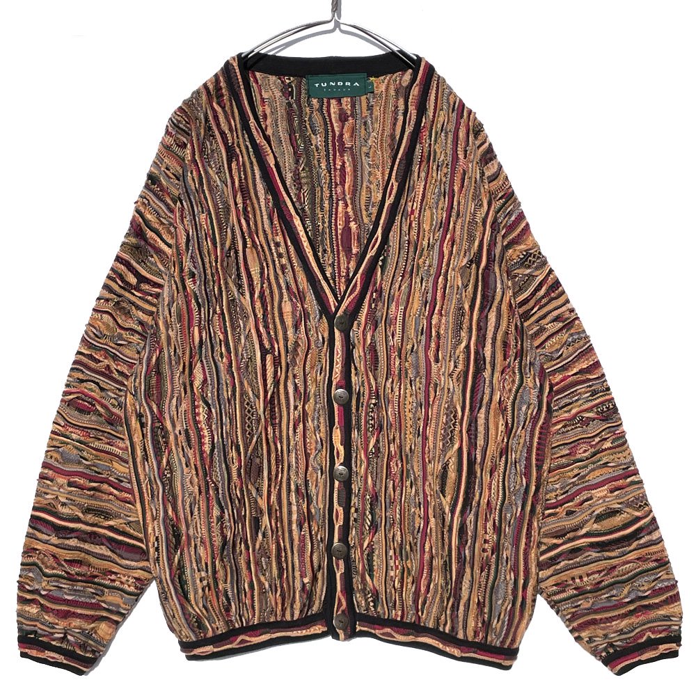 【TUNDRA】ヴィンテージ COOGIパターン 3Dニット カーディガン【1990's】Vintage 3-D Knitting Cotton  Sweater