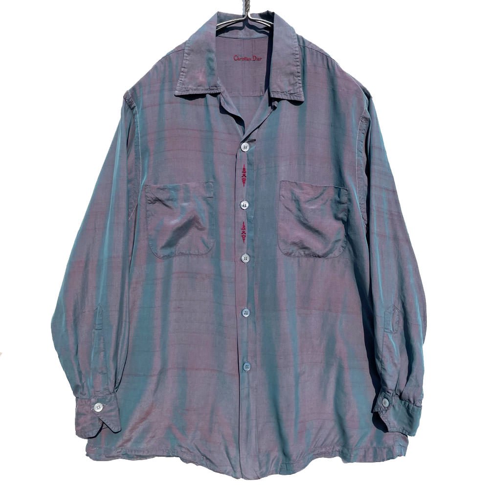 【Christian Dior】オープンカラー シルクシャツ 玉虫 【1990's-】Vintage Silk Shirt