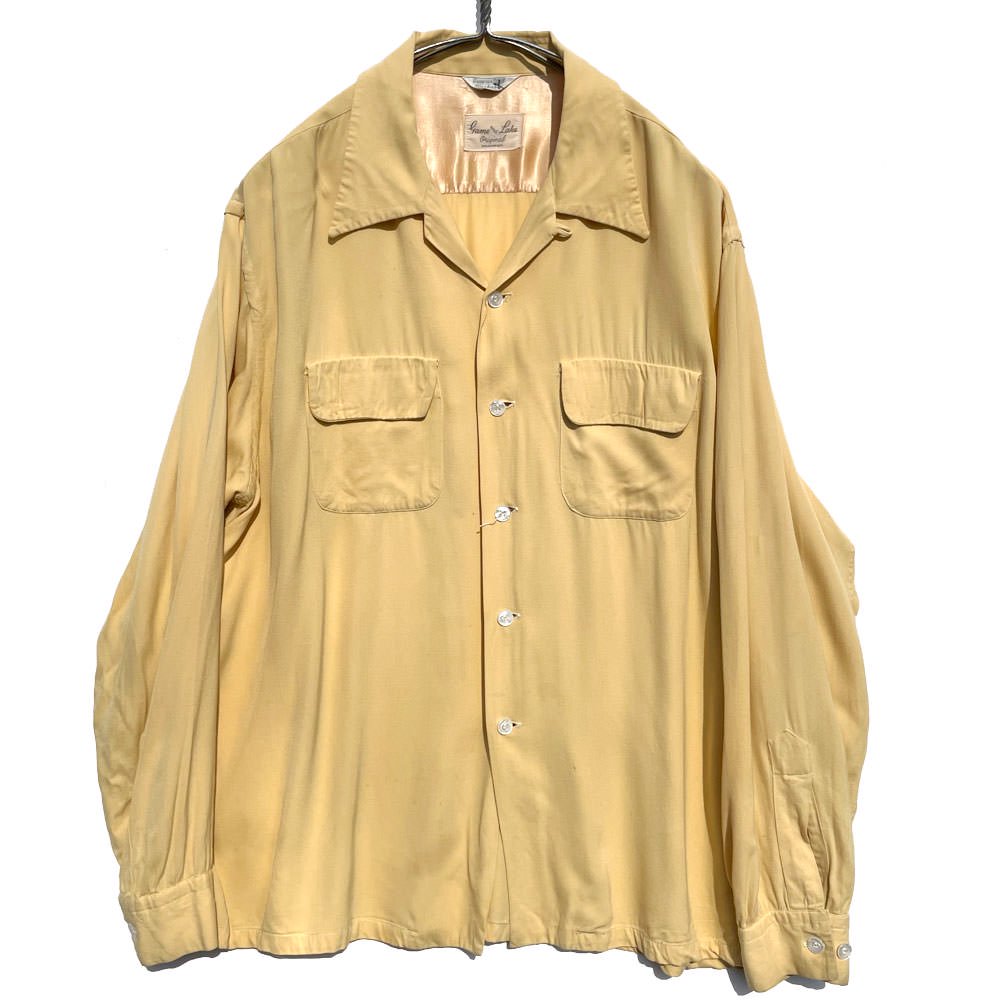 【Game and Lake】ヴィンテージ レーヨンギャバジン オープンカラーシャツ 【1940's-】Vintage Gabardine Shirt