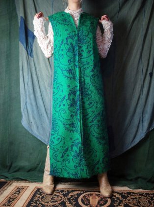  Ρ1960ǯ إ ڥ꡼ԡ c.1960s Green Mohair Paisley Dress