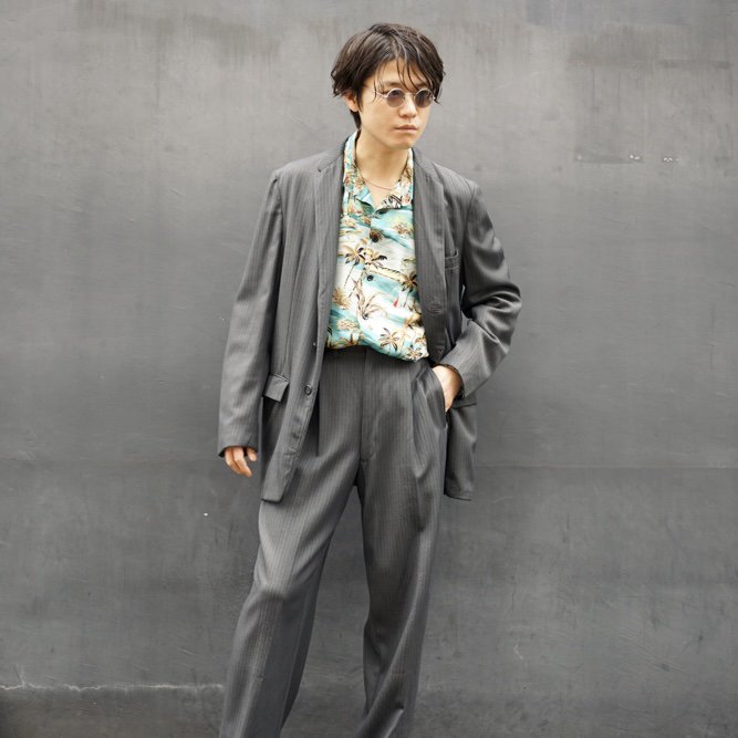 Vintage Washed Set Up Suit × Long Sleeve Aloha Shirts Style