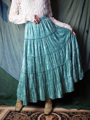 古着 通販　ライトブルー ベルベット ティアードスカート Light Blue Velvet Tiered Skirt