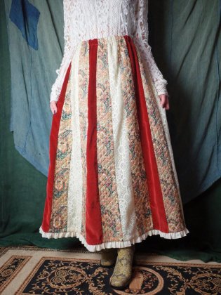  Ρ1970ǯ 졼ߥ٥٥åȡߥƥ   c.1970s Lace  Velvet  Quilting Switch Skirt