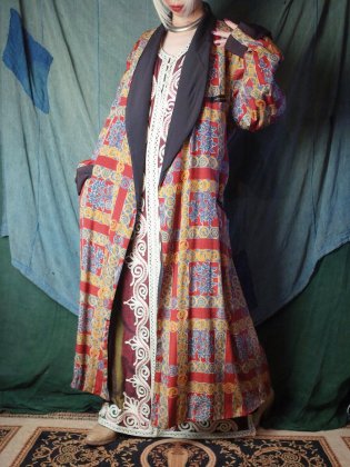  Ρ1950ǯ 饷åץ 륯 饰奢꡼ ⡼󥰥 c.1950s Classic Print Pattern Silk Luxury Smoking Gown