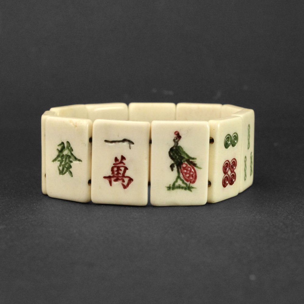 ヴィンテージ 麻雀牌 ブレスレット【1950s~ Mahjong Gambling Amulet】Natural Bone