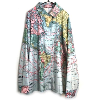  Ρơ ɥޥåץѥ󥷥 1980's-Vintage World Map Pattern Long Sleeve Shirt