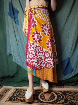 古着 通販　エキゾチック柄レイヤードシルク巻きスカート Oriental Pattern Layered Silk Wrap Skirt
