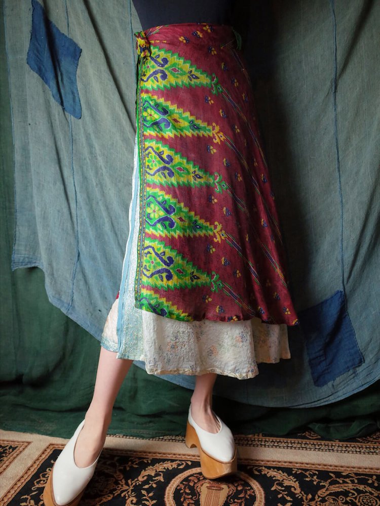 エキゾチックシアーシルク レイヤード巻きスカート Exotic Sheer Silk Layered Wrap Skirt