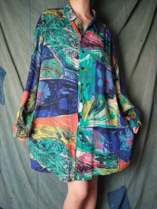 古着 通販　ヴィンテージ 抽象アート柄 レーヨン ビッグシルエット シャツ Abstract Art Rayon Big Silhouette Shirt
