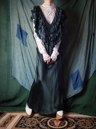 古着 通販　1920-30年代アンティーク ブラックシルク ランジェリー ワンピース c.1920~30s Antique Black Silk Lingerie Dress