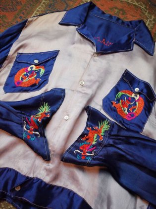 古着 通販　1940~1950年代 “シャンハイ チャイナ” ツートン スーベニアシャツ c.1940~50s “SHANGHAI CHINA” 2tone Souvenir Shirt