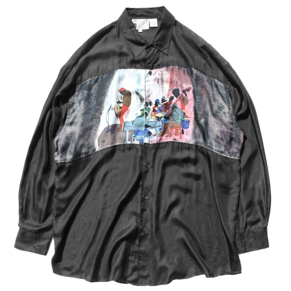 ヴィンテージ L/S アートプリント シルク シャツ【GOOUCH】【1990's