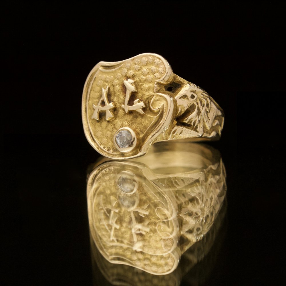 アンティーク シグネット リング【Victorian Antique】【14k Gold & Diamond】 Lions Motif