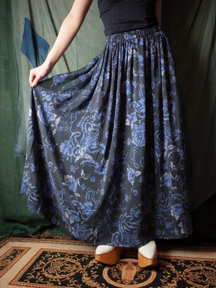 ヴィンテージ ブルーローズ × ペイズリー シルクスカート Blue Rose × Paisley Silk Skirt