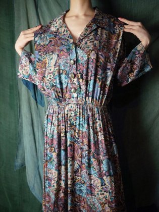 古着 通販　ヴィンテージ 花柄アート ワンピース Flower Rayon Art Dress