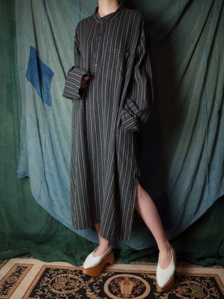 古着 通販　ヴィンテージ 刺繍ストライプ スリット シャツワンピース Embroidery Stripe Slit Dress