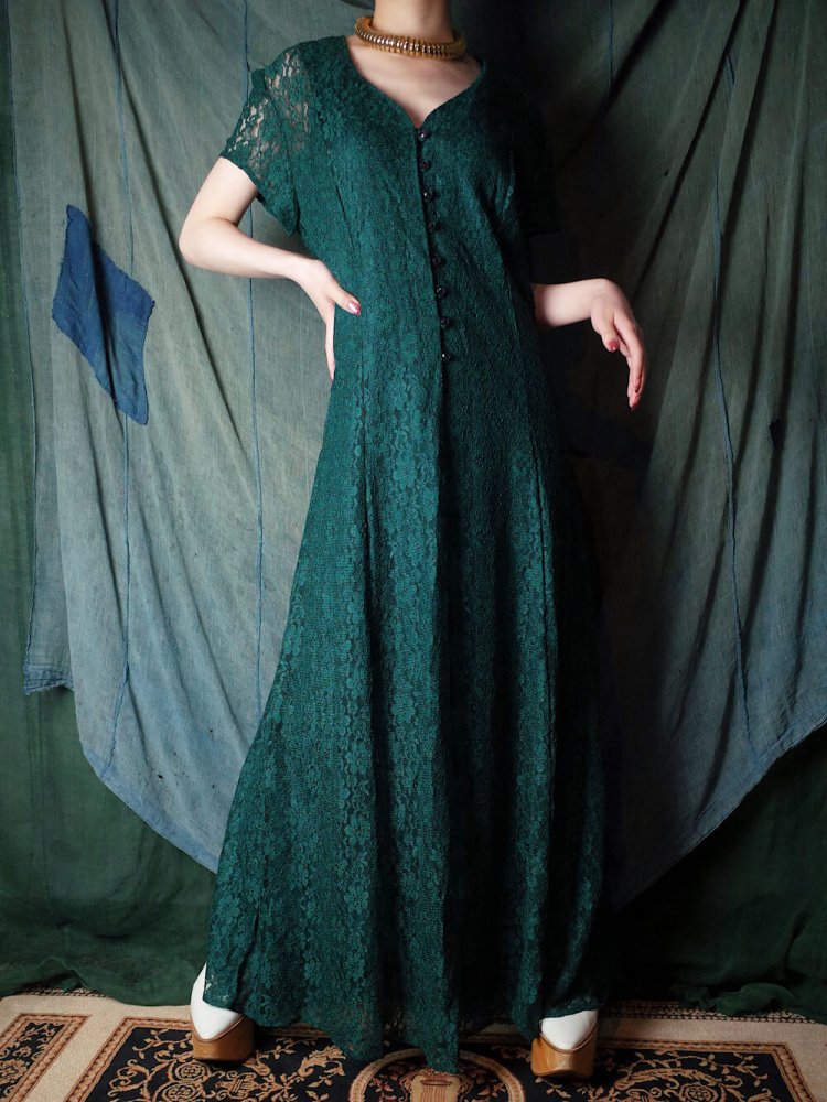 古着 通販 ヴィンテージ ディープグリーン レースワンピース Deep Green Lace Dress