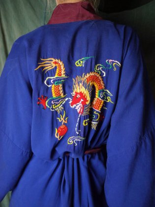 古着 通販　ヴィンテージ 龍刺繍 チャイナガウン Dragon Embroidery Bordeaux × Navy China Gown