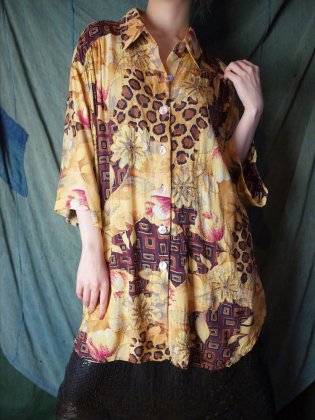 古着 通販　ヴィンテージ 花柄×レオパード ビッグシルエット レーヨン シャツ Flower & Leopard Rayon Big Silhouette Shirt