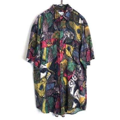  ΡGOOUCHۥơ ȥץ S/S 륯ġ1980'sVintage Art Pattern S/S Silk Shirt