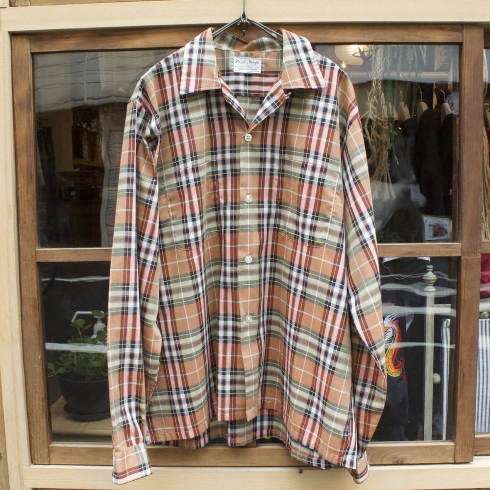 ヴィンテージ L/S ループカラー シャツ【1970's-】【Royal Knight】BR Plaid L