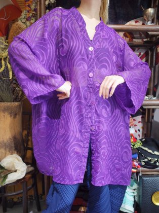  Ρơ ե ѡץ  Purple Feather Pattern Sheer Shirt