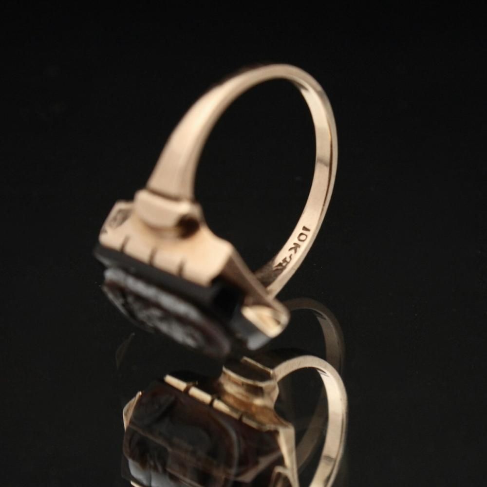 ヴィンテージ カメオ リング【10kt Gold - Onyx × Carnelian