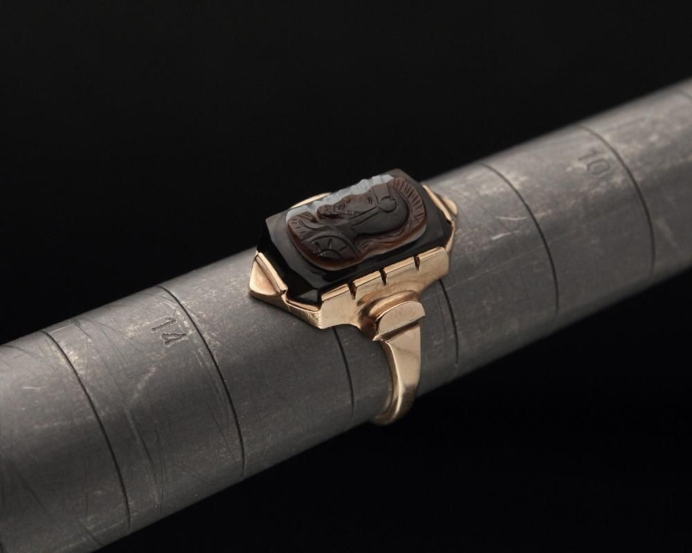 ヴィンテージ カメオ リング【10kt Gold - Onyx × Carnelian