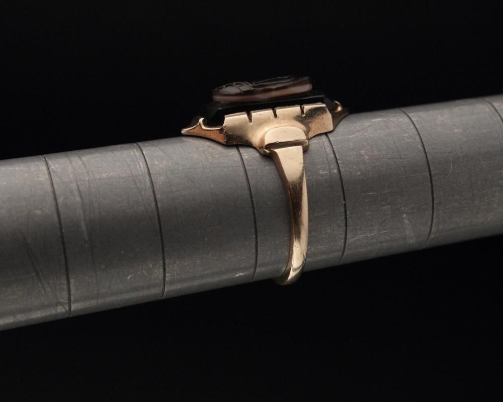 ヴィンテージ カメオ リング【10kt Gold - Onyx × Carnelian