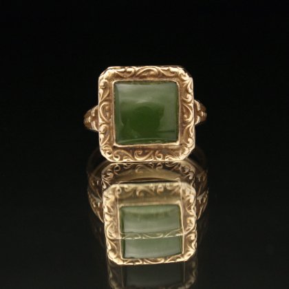 古着 通販　アンティーク カクテル リング【10kt Gold - Green Jade】【1920's-】Art Deco