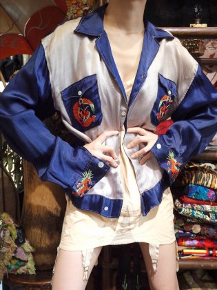 古着 通販　c.1940~50s “SHANGHAI CHINA” 2tone Souvenir Shirt / 1940~1950年代スカシャツ 龍 チャイナ