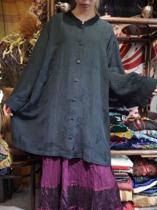  ΡShadow Flower Linen/Rayon Big Silhouette China Shirt